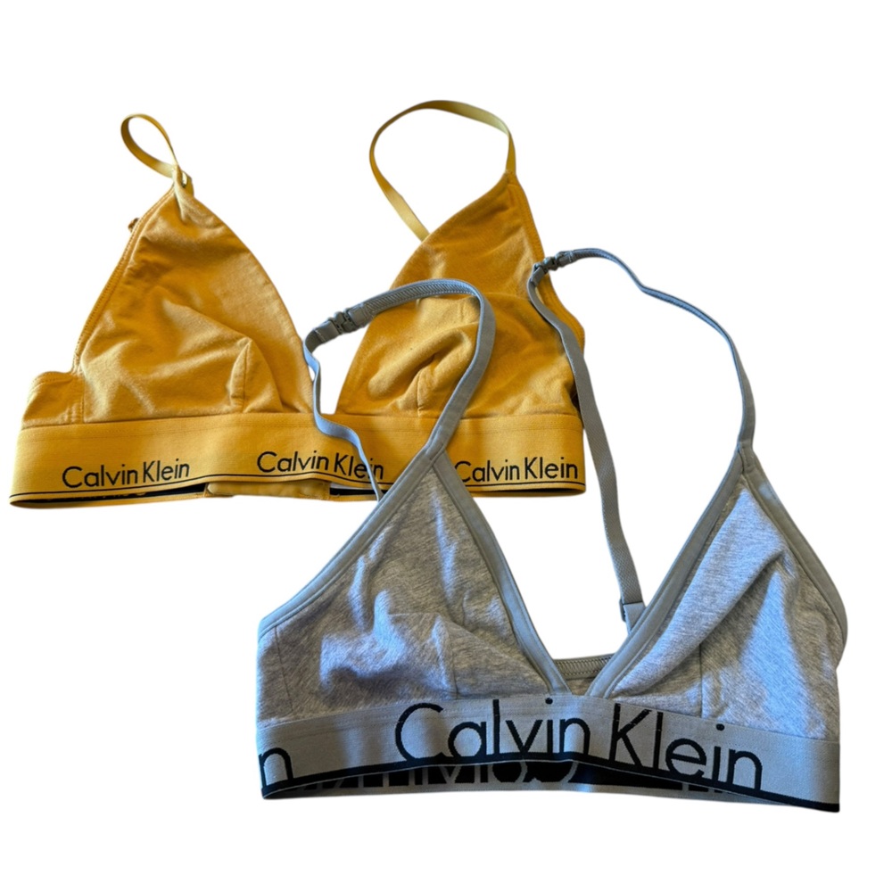 Calvin Klein Yellow & Gray Triangle Bralette Set Womens Small